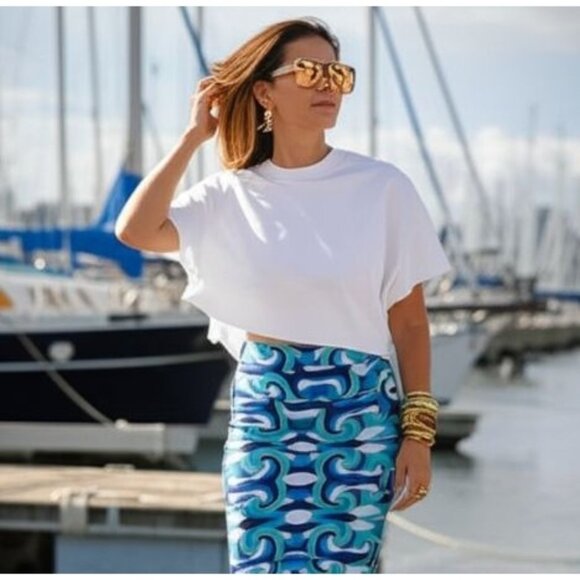 Skirdle "The Skinny Skirt" Classic Collection S Blue & Green Wave Pattern - Picture 1 of 12